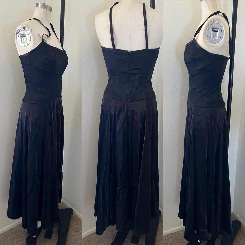 VTG Karen Alexander Black Satin boned corset slip dress sz 8 AS IS whimsigoth